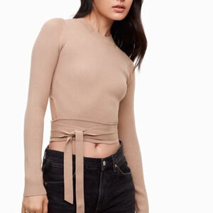 Wilfred Mayrac Tie Merino Wool Blend Top // Blush Pink